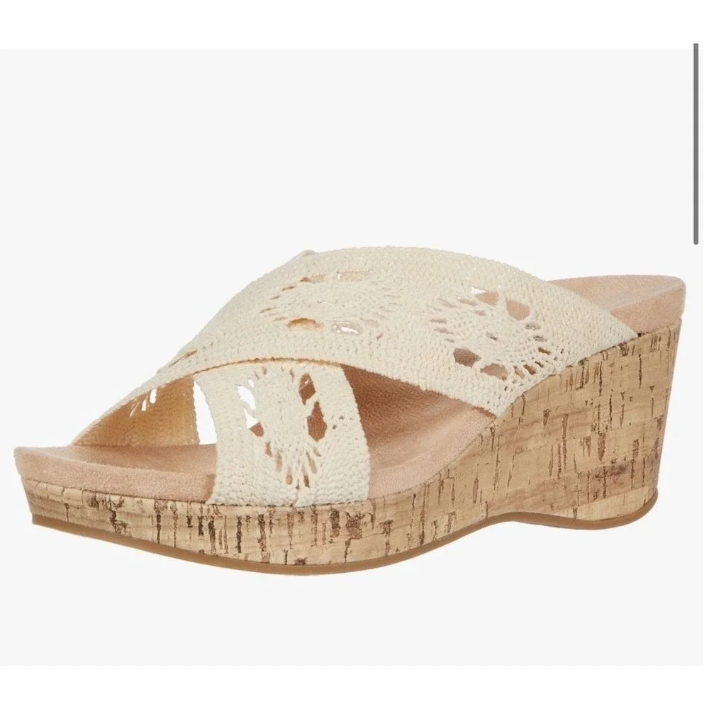 LifeStride Donna Womens Cream Crochet Cork Wedge Sandals Size 8M Soft System‎
